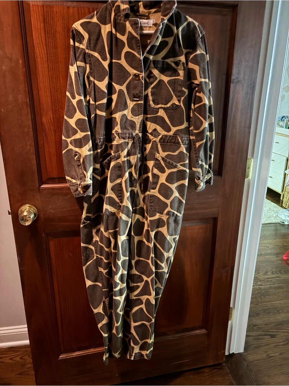 Rachel Antonoff Brown & Cream Giraffe-Print Utility Jumpsuit